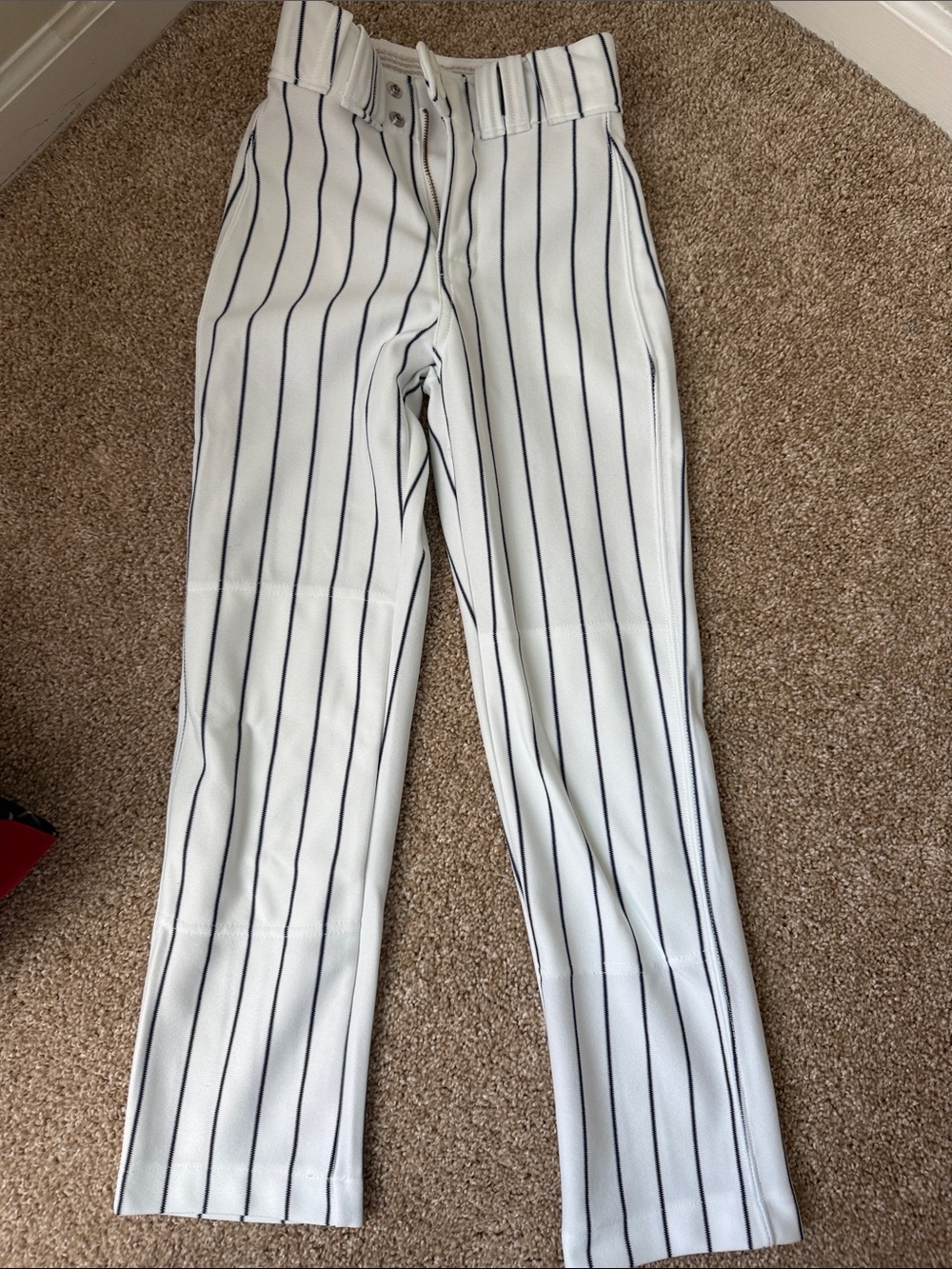 Rawlings White Baseball Pants with Navy Pinstripes